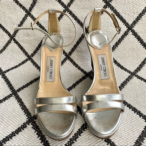 Jimmy Choo silver color block wedge sz 37.5 - Picture 3 of 8